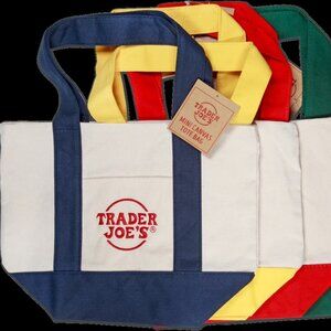 Quick Ship! NWT Trader Joe's Mini Tote Bags Set of 4- Red, Navy, Green & Yellow